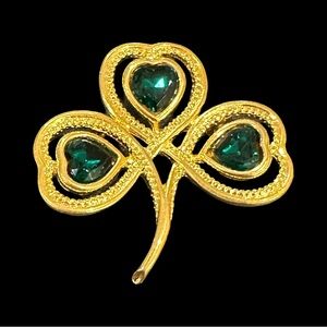 Gold Clover Brooch with Green Accents